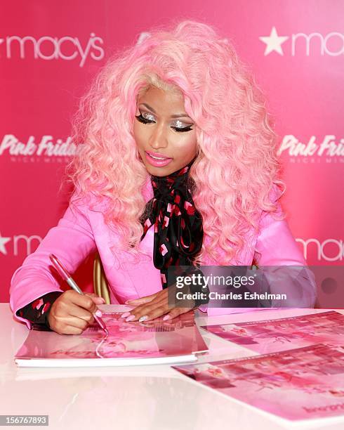 Singer Nicki Minaj introduces "Pink Friday" Fragrance Holiday Season Celebration at Macy's Queens Center on November 20, 2012 in the Queens borough...