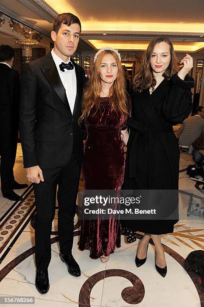 Mark Ronson, Josephine de la Baume and Lou Hayter attend a drinks reception at the Amy Winehouse Foundation Ball held at The Dorchester on November...