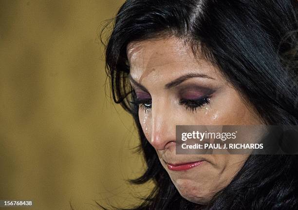 Natalie Khawam speaks during as press conference on November 20, 2012 at the Ritz-Carlton hotel in Washington. Khawam is the twin sister of Tampa,...