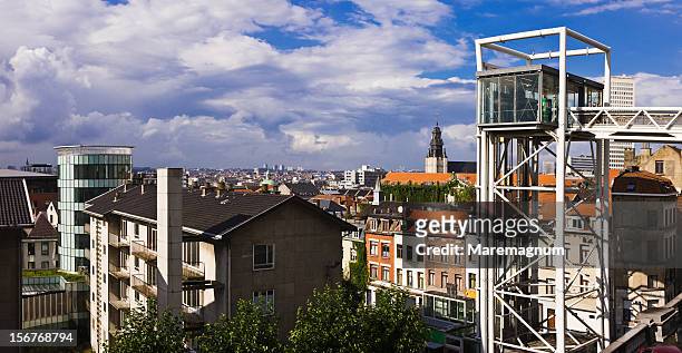the elevator and the town from panoramic terrace - lift roof stock-fotos und bilder