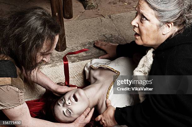 black medieval magic - old ugly woman stockfoto's en -beelden