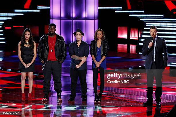 Live Show" Episode 319B -- Pictured: Sylvia Yacoub, Trevin Hunte, Bryan Keith, Amanda Brown, Carson Daly --