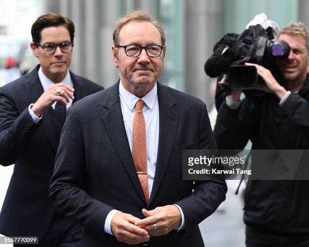 Kevin Spacey attends Southwark Crown Court on July 24, 2023 in London, England. The Oscar-winning U.S. Actor is charged with 12 counts of sexually...