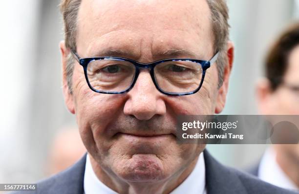 Kevin Spacey attends Southwark Crown Court on July 24, 2023 in London, England. The Oscar-winning U.S. Actor is charged with 12 counts of sexually...