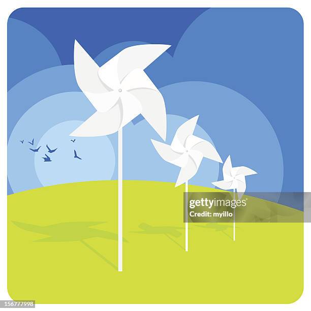 windmühle konzept, saubere energie - windrad spielzeug stock-grafiken, -clipart, -cartoons und -symbole