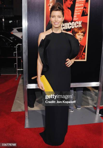 Actress Jessica Biel arrives at the Los Angeles Premiere "Hitchcock" at AMPAS Samuel Goldwyn Theater on November 20, 2012 in Beverly Hills,...