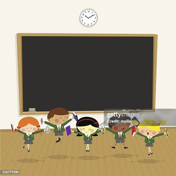 illustrations, cliparts, dessins animés et icônes de retour à l'école. élève heureux, illustration vectorielle en salle de classe pour les enfants - school uniform
