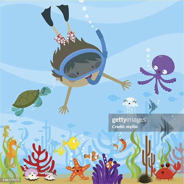 tauchen - unterwasseraufnahme meer stock-grafiken, -clipart, -cartoons und -symbole