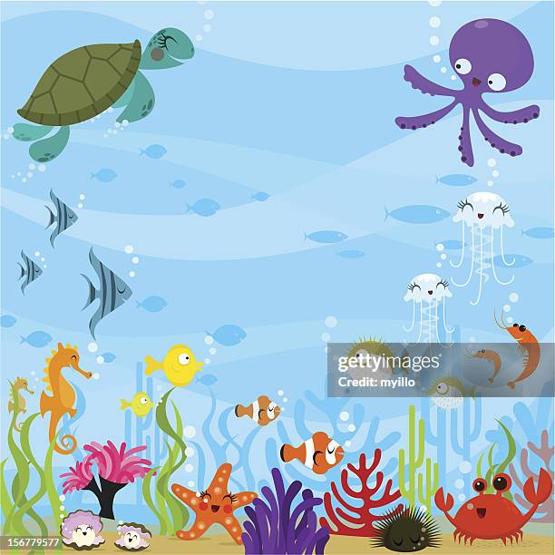 unter dem meer - funny cartoon turtles stock-grafiken, -clipart, -cartoons und -symbole