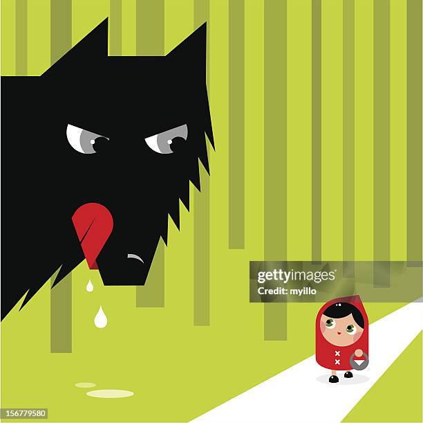stockillustraties, clipart, cartoons en iconen met little red riding hood and the wolf - kleine boom