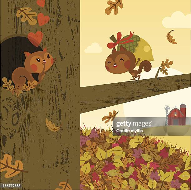 ilustrações, clipart, desenhos animados e ícones de love.squirrel presente de outono outono feliz ilustração vetorial - valentines day home