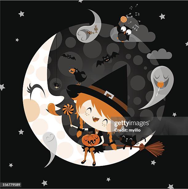 halloween candy party - black cat witch stock illustrations