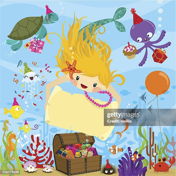 mermaid party. happy birthday.invitation vector illustration - mermaid stock illustrations