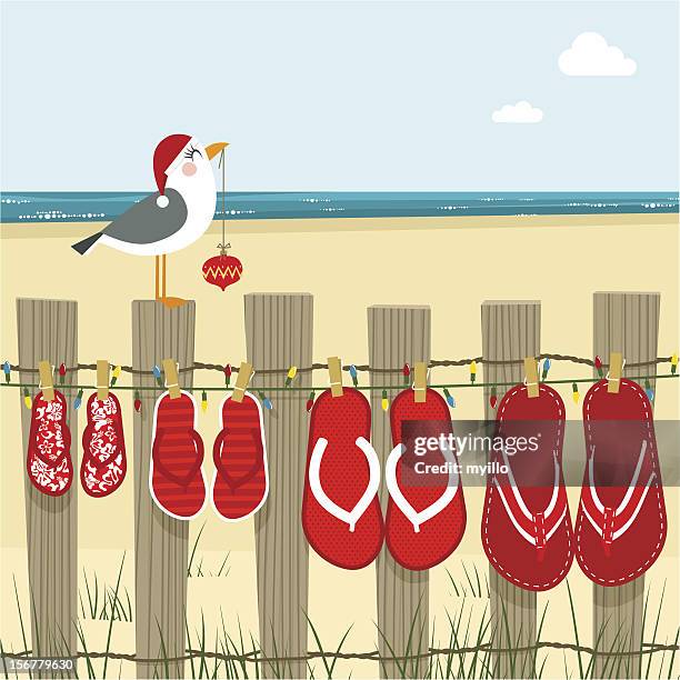 weihnachten am strand meer vektor-illustration - beach fence stock-grafiken, -clipart, -cartoons und -symbole