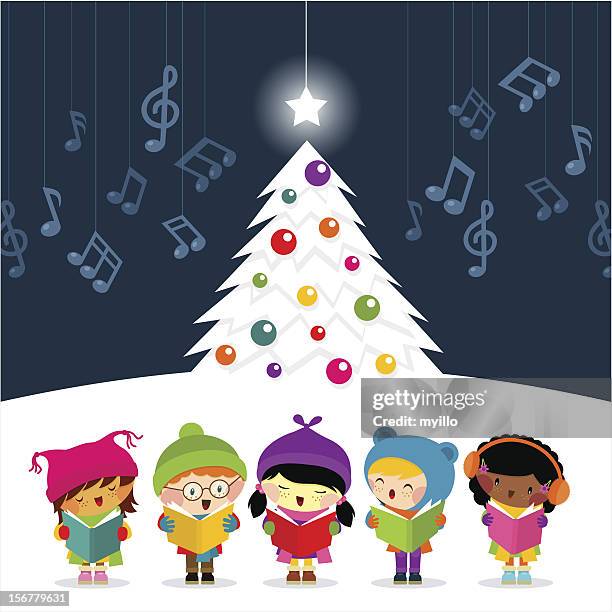 christmas carolers sing - christmas singing stock illustrations