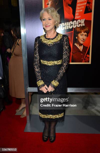 Actress Helen Mirren arrives at the Premiere Of Fox Searchlight Pictures' "Hitchcock" at AMPAS Samuel Goldwyn Theater on November 20, 2012 in Beverly...