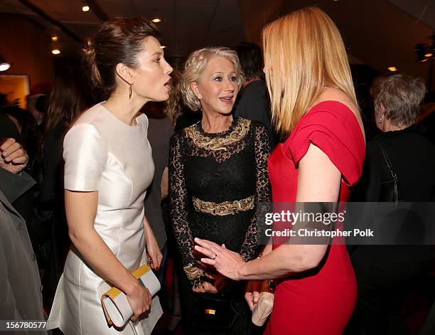 Actress Jessica Biel, Dame Helen Mirren and actress Toni Collette attend the after party for the premiere of Fox Searchlight Pictures' "Hitchcock" at...