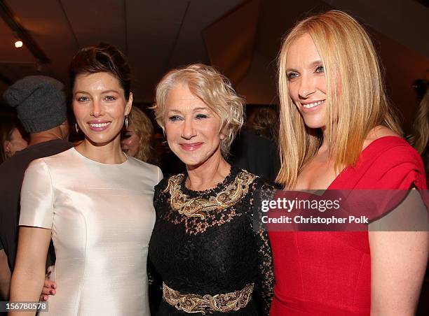 Actress Jessica Biel, Dame Helen Mirren and actress Toni Collette attend the after party for the premiere of Fox Searchlight Pictures' "Hitchcock" at...