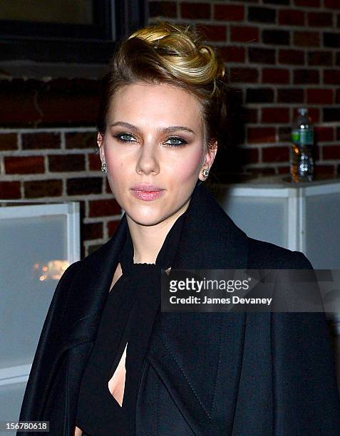 Scarlett Johansson arrives to 'Late Show with David Letterman' at Ed Sullivan Theater on November 20, 2012 in New York City.