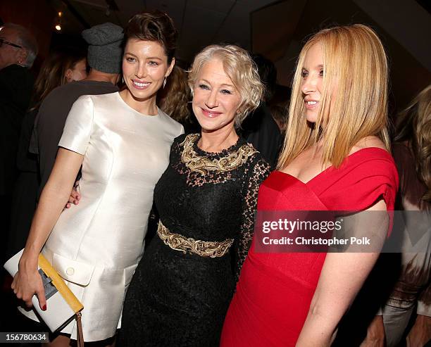 Actress Jessica Biel, Dame Helen Mirren and actress Toni Collette attend the after party for the premiere of Fox Searchlight Pictures' "Hitchcock" at...