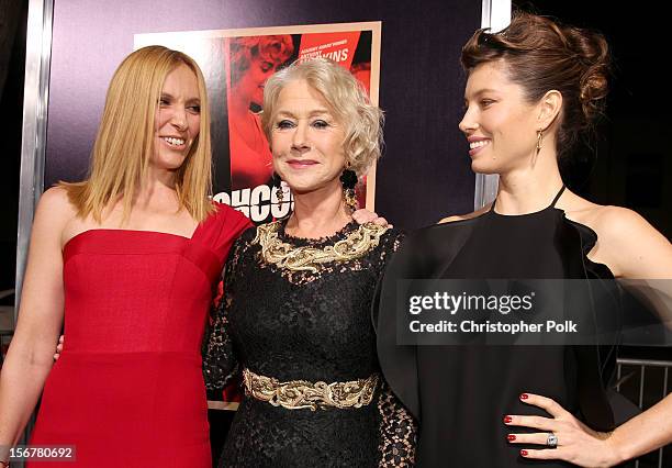 Actress Toni Collette, Dame Helen Mirren and actress Jessica Biel arrive at the premiere of Fox Searchlight Pictures' "Hitchcock" at the Academy of...