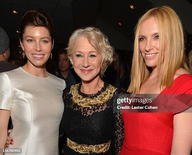 Actress Jessica Biel, Dame Helen Mirren and actress Toni Collette attend the after party for the premiere of Fox Searchlight Pictures' "Hitchcock" at...