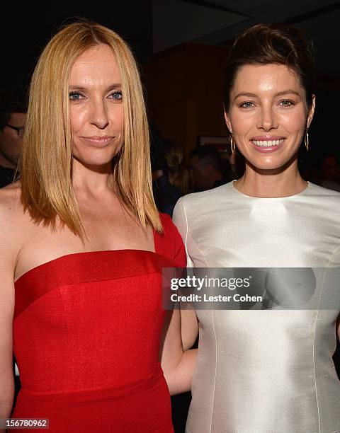 Actresses Toni Collette and Jessica Biel attend the after party for the premiere of Fox Searchlight Pictures' "Hitchcock" at the Academy of Motion...