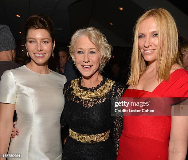 Actress Jessica Biel, Dame Helen Mirren and actress Toni Collette attend the after party for the premiere of Fox Searchlight Pictures' "Hitchcock" at...