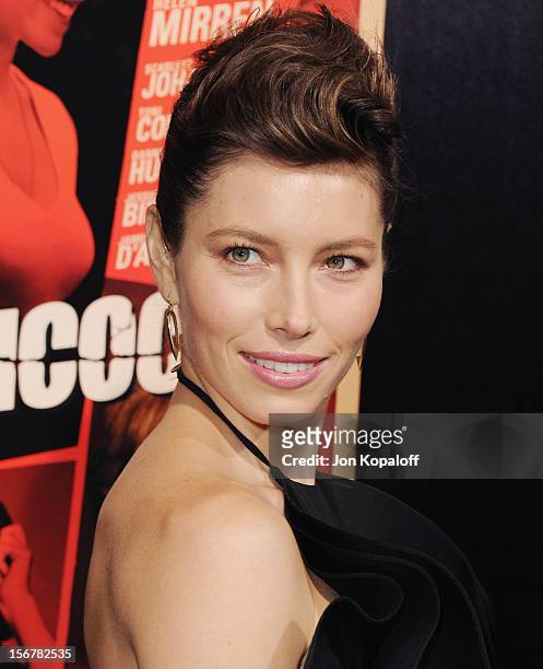 Actress Jessica Biel arrives at the Los Angeles Premiere "Hitchcock" at AMPAS Samuel Goldwyn Theater on November 20, 2012 in Beverly Hills,...