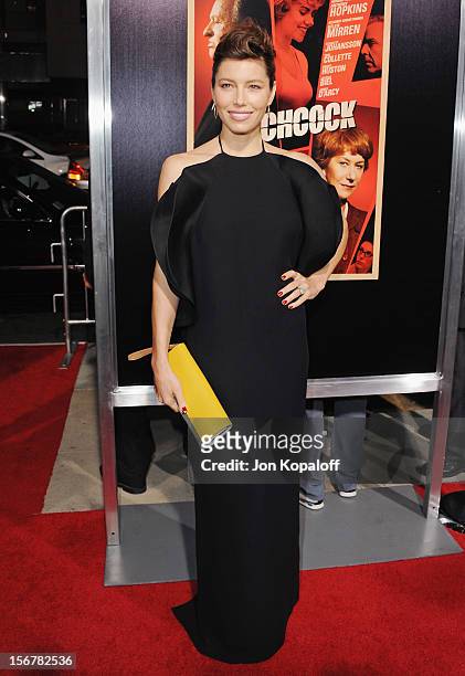 Actress Jessica Biel arrives at the Los Angeles Premiere "Hitchcock" at AMPAS Samuel Goldwyn Theater on November 20, 2012 in Beverly Hills,...