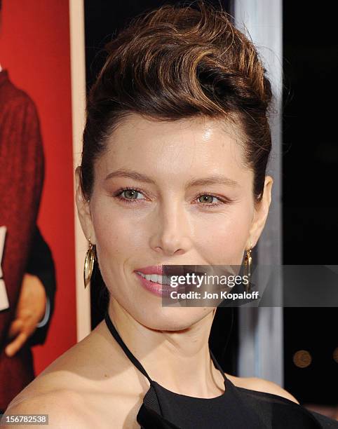 Actress Jessica Biel arrives at the Los Angeles Premiere "Hitchcock" at AMPAS Samuel Goldwyn Theater on November 20, 2012 in Beverly Hills,...