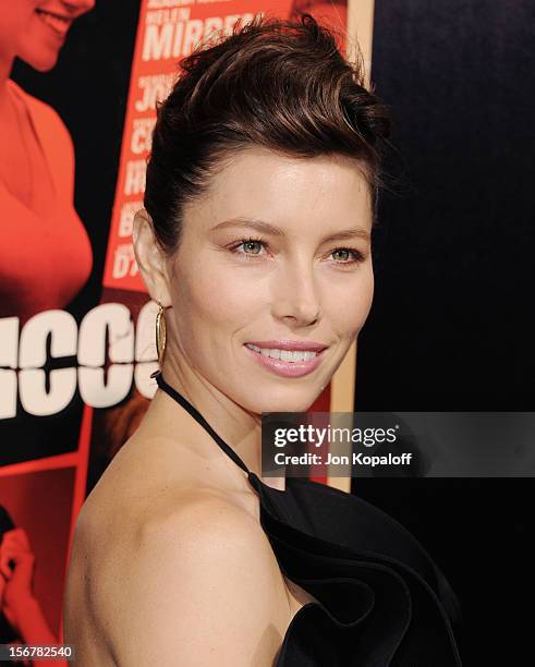 Actress Jessica Biel arrives at the Los Angeles Premiere "Hitchcock" at AMPAS Samuel Goldwyn Theater on November 20, 2012 in Beverly Hills,...