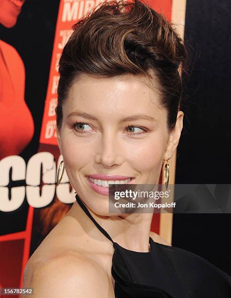 Actress Jessica Biel arrives at the Los Angeles Premiere "Hitchcock" at AMPAS Samuel Goldwyn Theater on November 20, 2012 in Beverly Hills,...