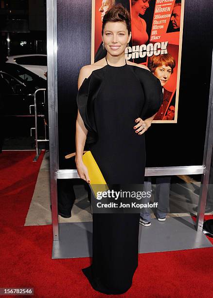 Actress Jessica Biel arrives at the Los Angeles Premiere "Hitchcock" at AMPAS Samuel Goldwyn Theater on November 20, 2012 in Beverly Hills,...