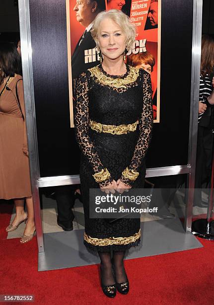 Actress Helen Mirren arrives at the Los Angeles Premiere "Hitchcock" at AMPAS Samuel Goldwyn Theater on November 20, 2012 in Beverly Hills,...