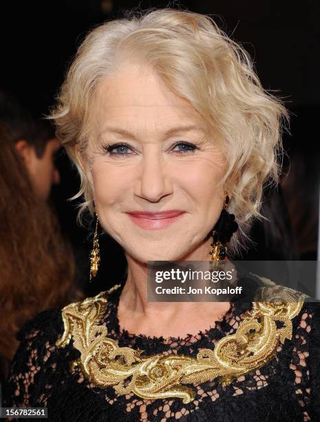 Actress Helen Mirren arrives at the Los Angeles Premiere "Hitchcock" at AMPAS Samuel Goldwyn Theater on November 20, 2012 in Beverly Hills,...