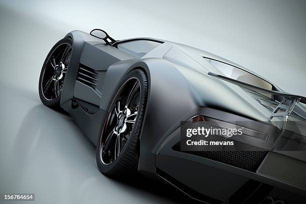 black sports car - supercar stockfoto's en -beelden
