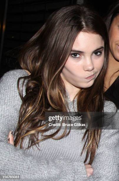 McKayla Maroney poses backstage at the hit musical "Bring It On" on Broadway at The St. James Theater on November 20, 2012 in New York City.
