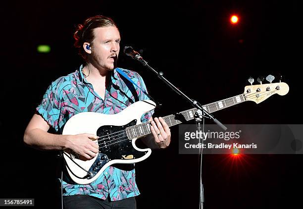 Jonathon Aherne of the Temper Trap performs live for fans ahead of the Coldplay show at Suncorp Stadium on November 21, 2012 in Brisbane, Australia.
