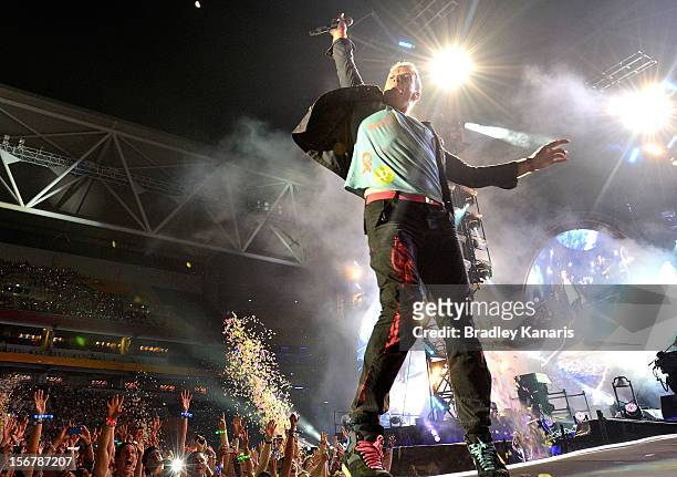 Chris Martin of Coldplay performs live for fans at Suncorp Stadium on November 21, 2012 in Brisbane, Australia.