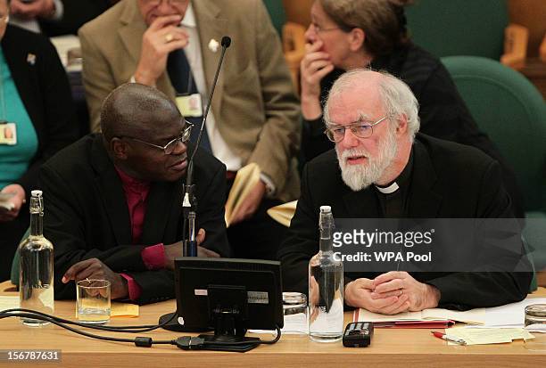 Dr John Sentamu, Archbishop of York , and Dr Rowan Williams, the outgoing Archbishop of Canterbury, speak on the final day of the General Synod on...