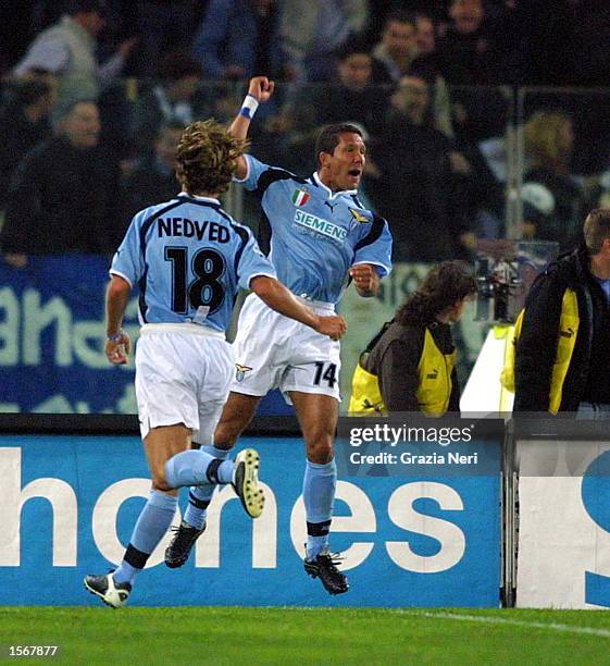 Diego Simeone of LAZIO celebrates after scoring the goal during the SERIE A 25th Round League match between Lazio and Parma, played at the Olimpyc...