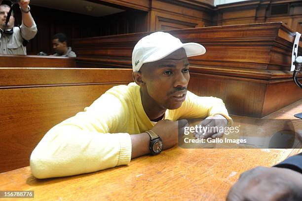 Xolile Mngeni in the Cape Town High Court on November 21, 2012 in Cape Town, South Africa. Mngeni was found guilty of robbery with aggravating...