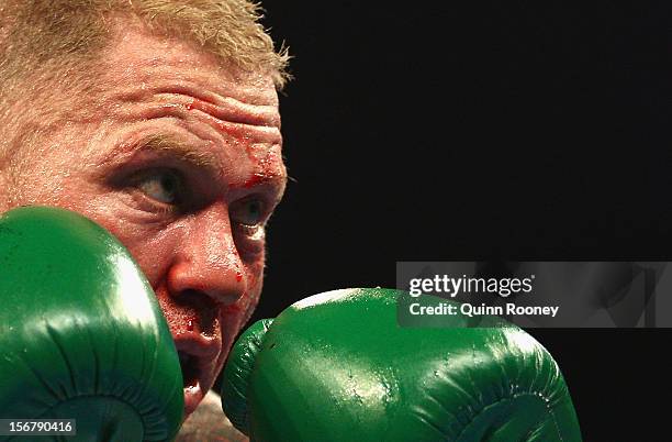 Shane Cameron of New Zealand prepares to fight during his world title bout against Danny Green of Australia at Hisense Arena on November 21, 2012 in...