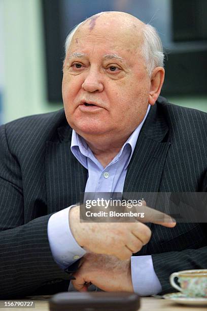 Mikhail Gorbachev, former Soviet leader, speaks during a book signing event at the Novaya Gazeta newspaper office in Moscow, Russia, on Wednesday,...