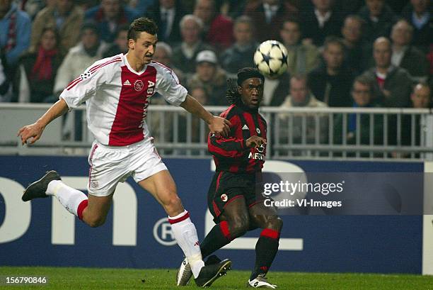 Zlatan Ibrahimovic , Clarence Seedorf during the UEFA Champions League group match between Ajax and AC Milan at the Amsterdam Arena on November 26,...