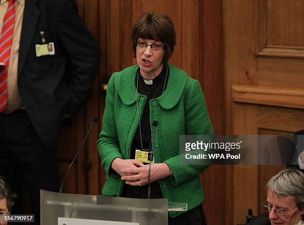 Rachel Treweek, the Archdeacon of Hackney, speaks during a meeting of the General Synod of the Church of England, at Church House on November 21,...