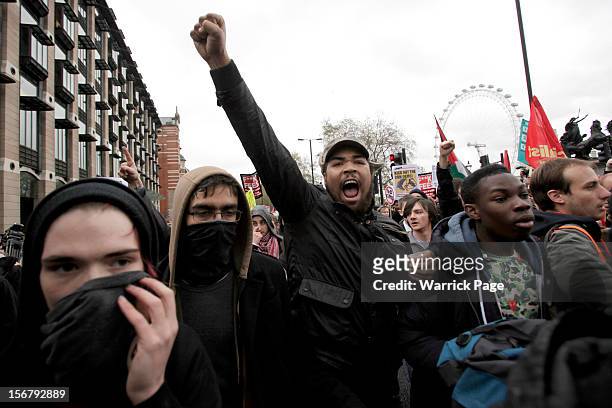 Students march as they protest against the rising costs of further education on November 21, 2012 in London, England. The demonstration march was...