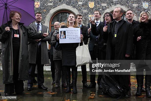 Vigil is held outside Church House led by Margaret Housten after the General Synod on November 21, 2012 in London, England. The Church of England's...