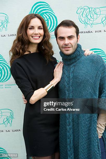 Spanish model Eugenia Silva and designer Ion Fiz inaugurate the Wool Week 2012 at Plaza de Colon on November 21, 2012 in Madrid, Spain.